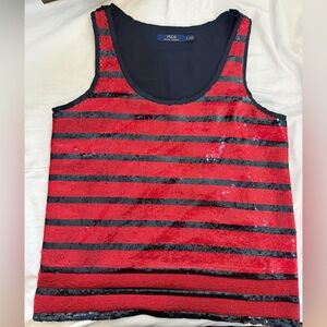 Polo Ralph Lauren Red and Navy Striped Sequin Tank Top